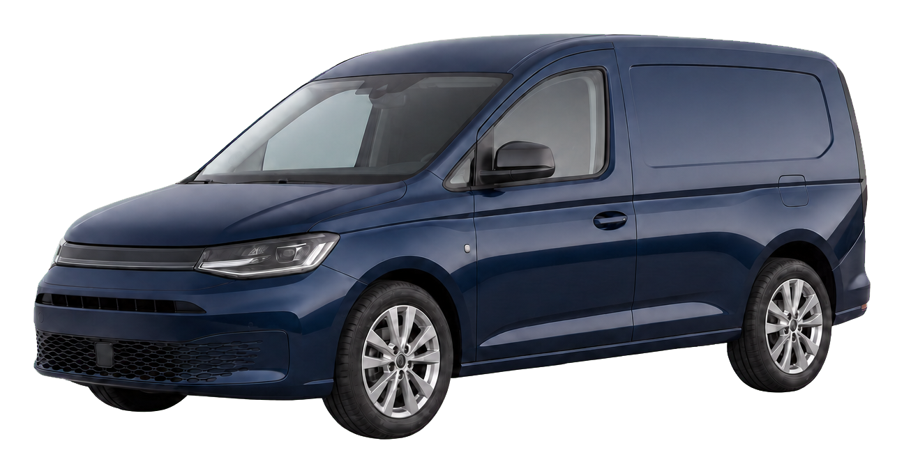 Vrijstaande 3D-presentatie van de compacte Volkswagen Caddy van Praevion Logistics